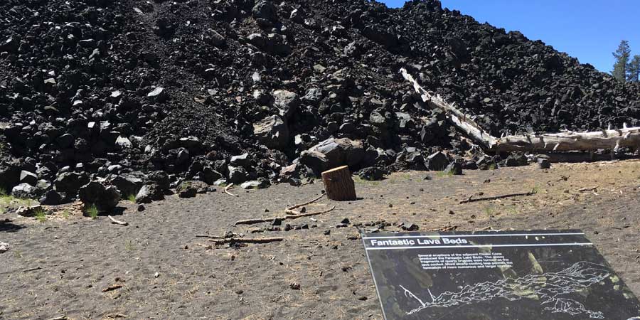 Interpretive signs at the edge of Fantastic Lava Beds