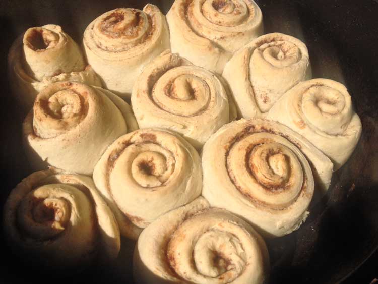 Cooked cinnamon rolls in Dutch Oven