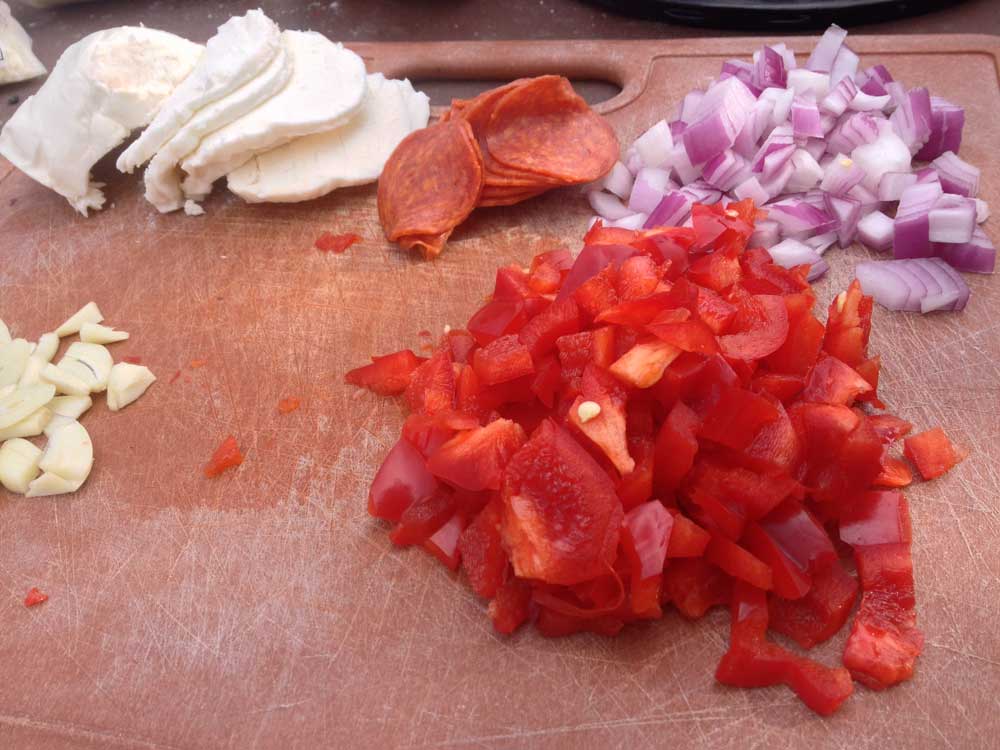 Chopped up pizza toppings