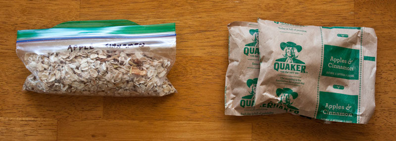 oatmeal packet size comparision