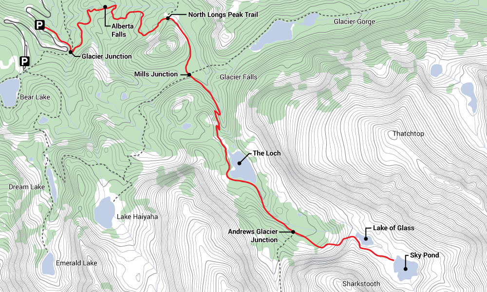 Hike Sky Pond Map