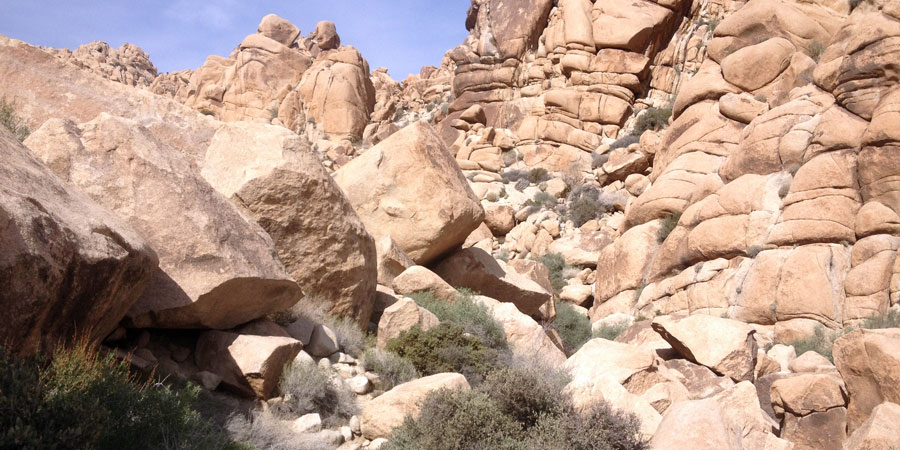 Route finding up the canyon